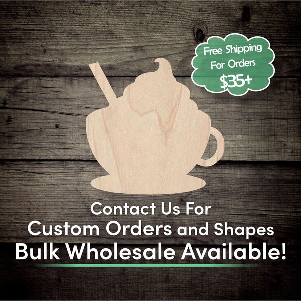 Hot Chocolate Cup Mug Unfinished Wood Cutout Shape - Laser Cut DIY Craft Bulk Wholesale Pricing Engraved