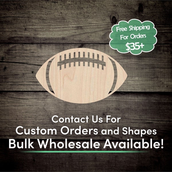 Football Unfinished Wood Cutout Shape - Laser Cut DIY Craft Bulk Wholesale Pricing Engraved