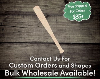 Baseball Bat Unfinished Wood Cutout Shape - Laser Cut DIY Craft Bulk Wholesale Pricing Engraved