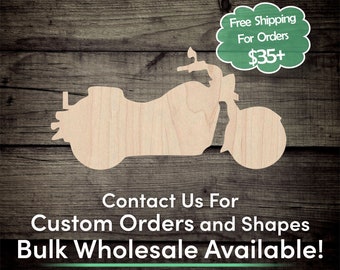 Motorcycle Unfinished Wood Cutout Shape - Laser Cut DIY Craft Bulk Wholesale Pricing Engraved