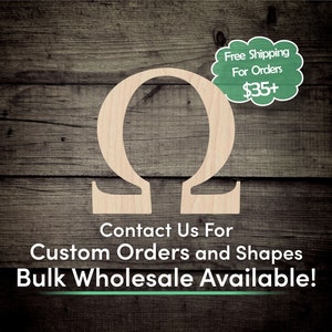 Omega Symbol Unfinished Wood Cutout Shape- Laser Cut DIY Craft Bulk Wholesale Pricing Engraved