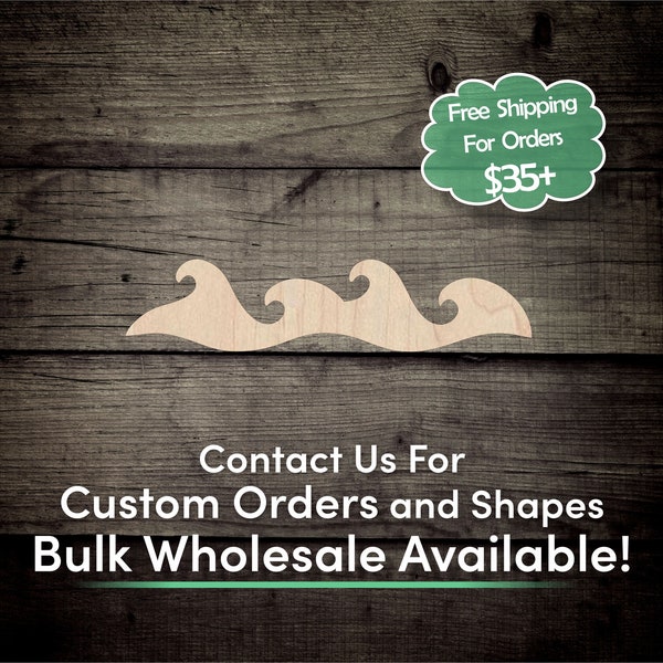 Water Waves Element Unfinished Wood Cutout Shape - Laser Cut DIY Craft Bulk Wholesale Pricing Engraved