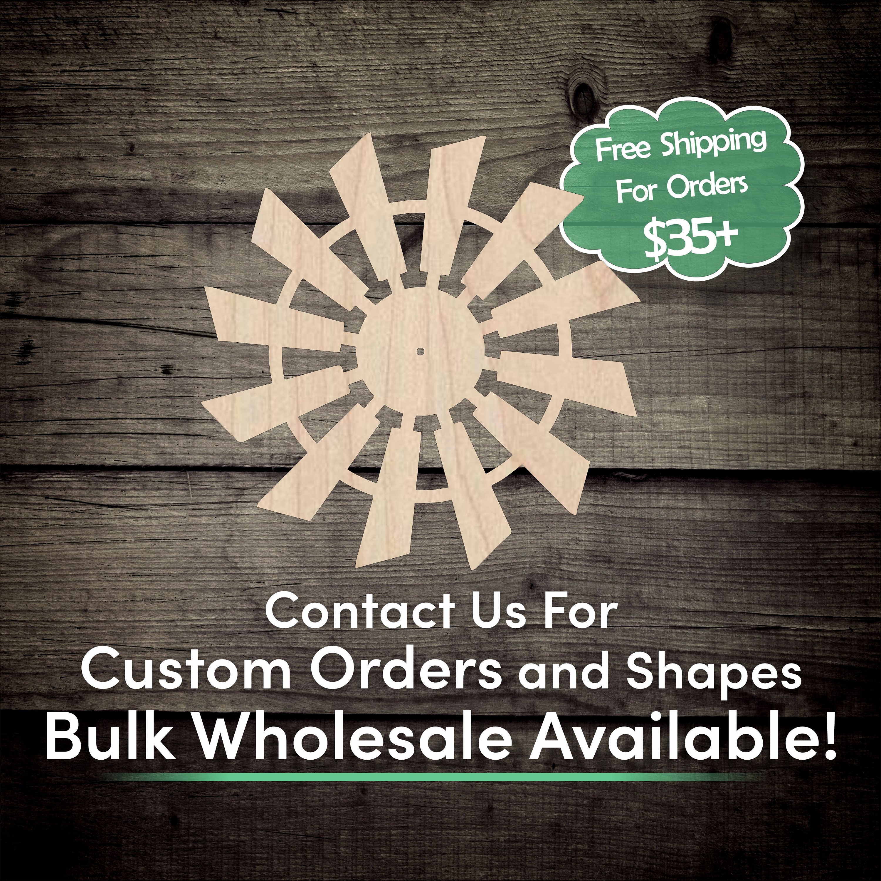 Windmill Unfinished Wood Cutout Shape - Laser Cut DIY Craft Bulk Wholesale Pricing Engraved