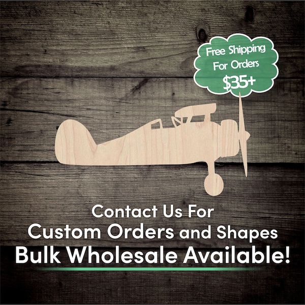 Plane Unfinished Wood Cutout Shape- Laser Cut DIY Craft Bulk Wholesale Pricing Engraved