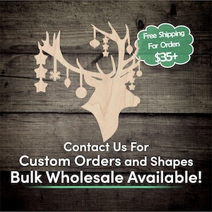 Deer Antler Ornament Unfinished Wood Cutout Shape - Laser Cut DIY Craft Bulk Wholesale Pricing Engraved