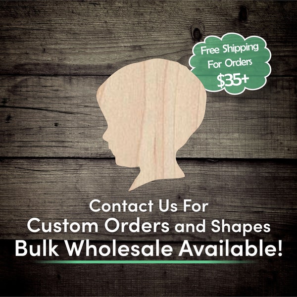 Man Boy Head Silhouette Unfinished Wood Cutout Shape - Laser Cut DIY Craft Bulk Wholesale Pricing Engraved