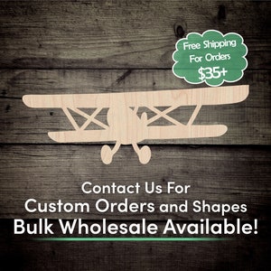 Plane Unfinished Wood Cutout Shape- Laser Cut DIY Craft Bulk Wholesale Pricing Engraved
