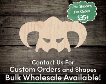 Viking Helmet Unfinished Wood Cutout Shape - Laser Cut DIY Craft Bulk Wholesale Pricing Engraved