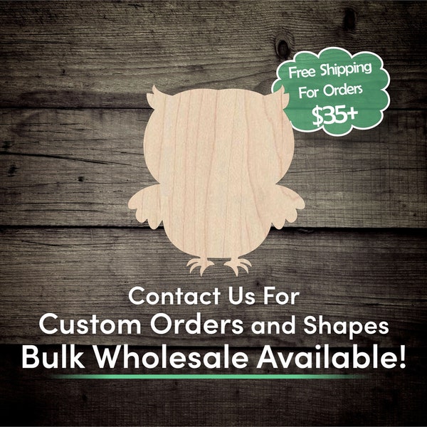 Cute Cartoon Owl Unfinished Wood Cutout Shape - Laser Cut DIY Craft Bulk Wholesale Pricing Engraved
