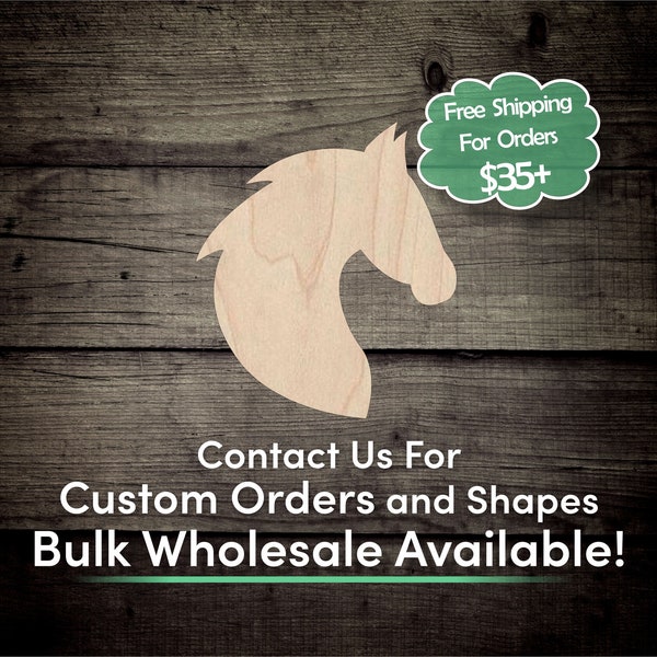 Horse Head Unfinished Wood Cutout Shape - Laser Cut DIY Craft Bulk Wholesale Pricing Engraved