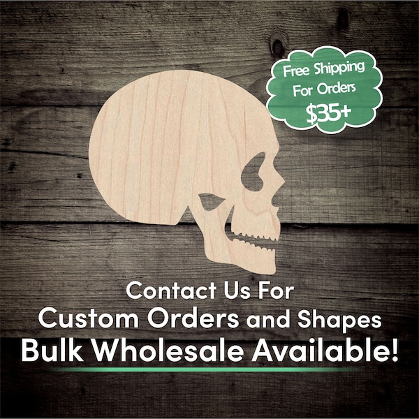 Skull Unfinished Wood Cutout Shape- Laser Cut DIY Craft Bulk Wholesale Pricing Engraved