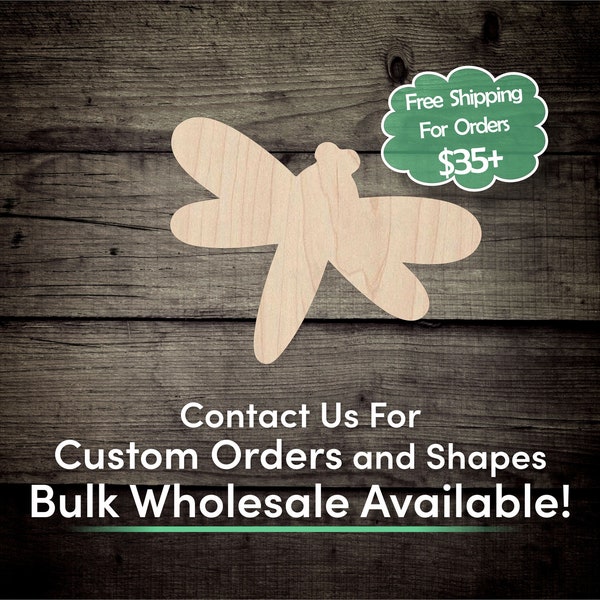 Cartoon Dragonfly Unfinished Wood Cutout Shape - Laser Cut DIY Craft Bulk Wholesale Pricing Engraved