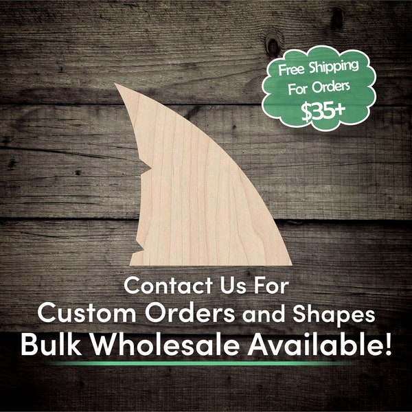 Shark Fin Unfinished Wood Cutout Shape - Laser Cut DIY Craft Bulk Wholesale Pricing Engraved