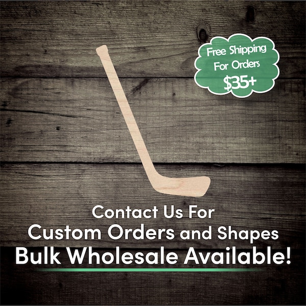 Hockey Stick Unfinished Wood Cutout Shape - Laser Cut DIY Craft Bulk Wholesale Pricing Engraved