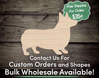 Corgi Unfinished Wood Cutout Shape - Laser Cut DIY Craft Bulk Wholesale Pricing Engraved