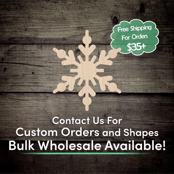 Snowflake Unfinished Wood Cutout Shape - Laser Cut DIY Craft Bulk Wholesale Pricing Engraved