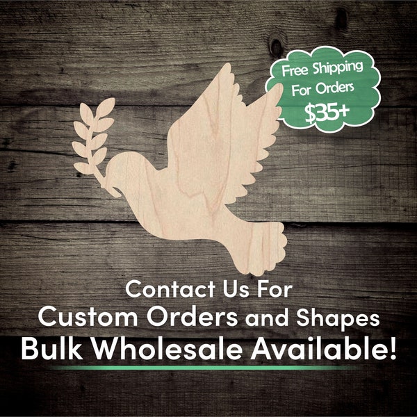 Peace Dove Bird Unfinished Wood Cutout Shape - Laser Cut DIY Craft Bulk Wholesale Pricing Engraved