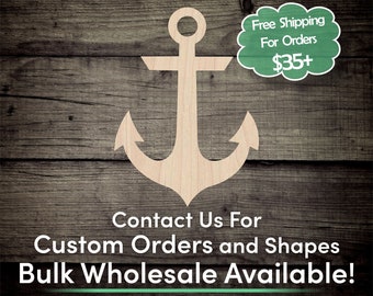 Anchor Unfinished Wood Cutout Shape - Laser Cut DIY Craft Bulk Wholesale Pricing Engraved
