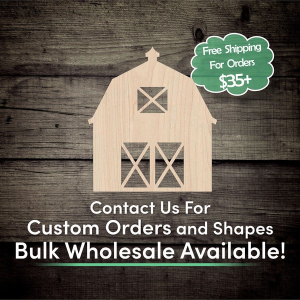 Barn Unfinished Wood Cutout Shape - Laser Cut DIY Craft Bulk Wholesale Pricing Engraved