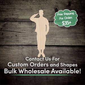 Soldier Salute Unfinished Wood Cutout Shape - Laser Cut DIY Craft Bulk Wholesale Pricing Engraved