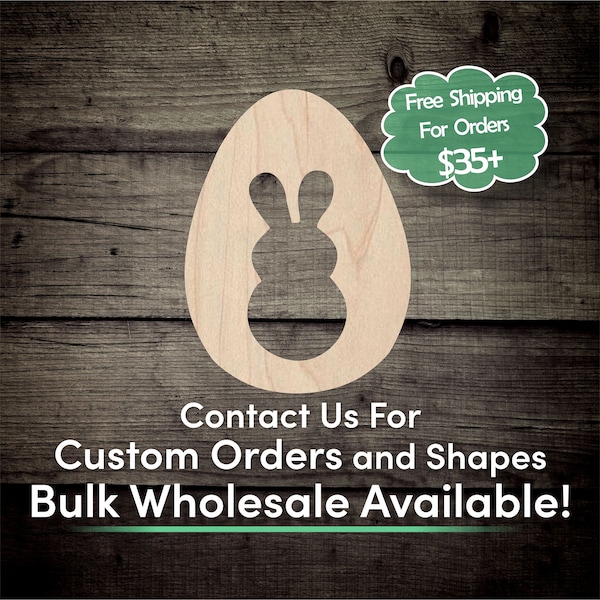 Easter Egg with Standing Bunny Decoration Unfinished Wood Cutout Shape - Laser Cut DIY Craft Bulk Wholesale Pricing Engraved