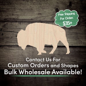 Buffalo Unfinished Wood Cutout Shape- Laser Cut DIY Craft Bulk Wholesale Pricing Engraved