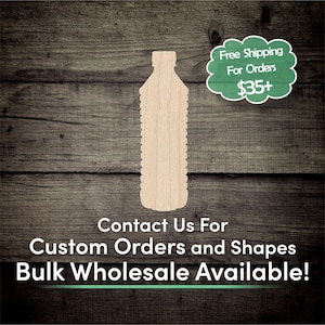 Water Bottle Unfinished Wood Cutout Shape - Laser Cut DIY Craft Bulk Wholesale Pricing Engraved