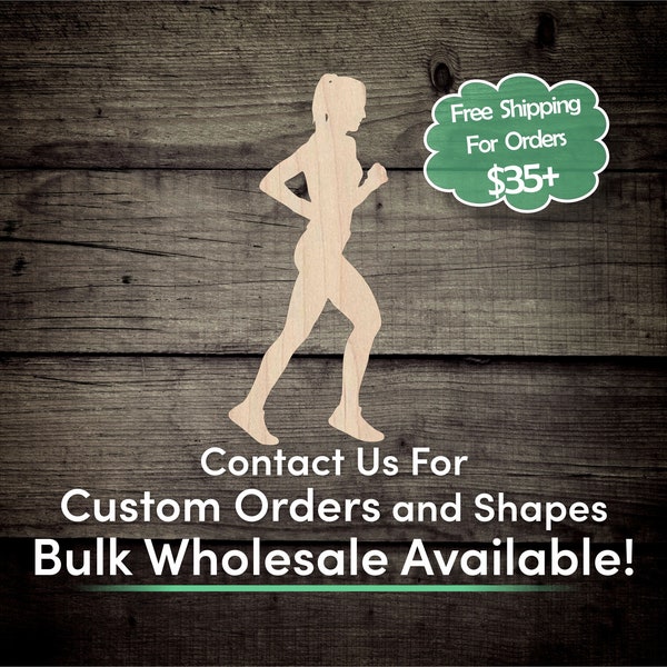 Running Girl Player Unfinished Wood Cutout Shape - Laser Cut DIY Craft Bulk Wholesale Pricing Engraved