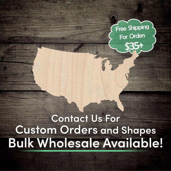 United States Unfinished Wood Cutout Shape - Laser Cut DIY Craft Bulk Wholesale Pricing Engraved