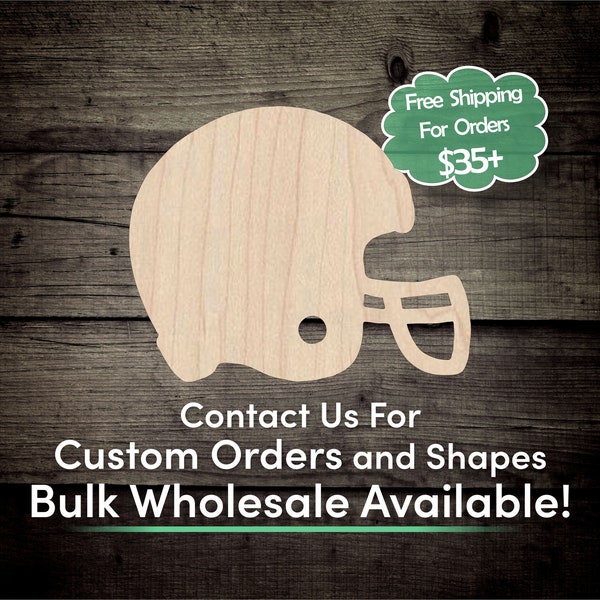 Football Helmet Unfinished Wood Cutout Shape - Laser Cut DIY Craft Bulk Wholesale Pricing Engraved