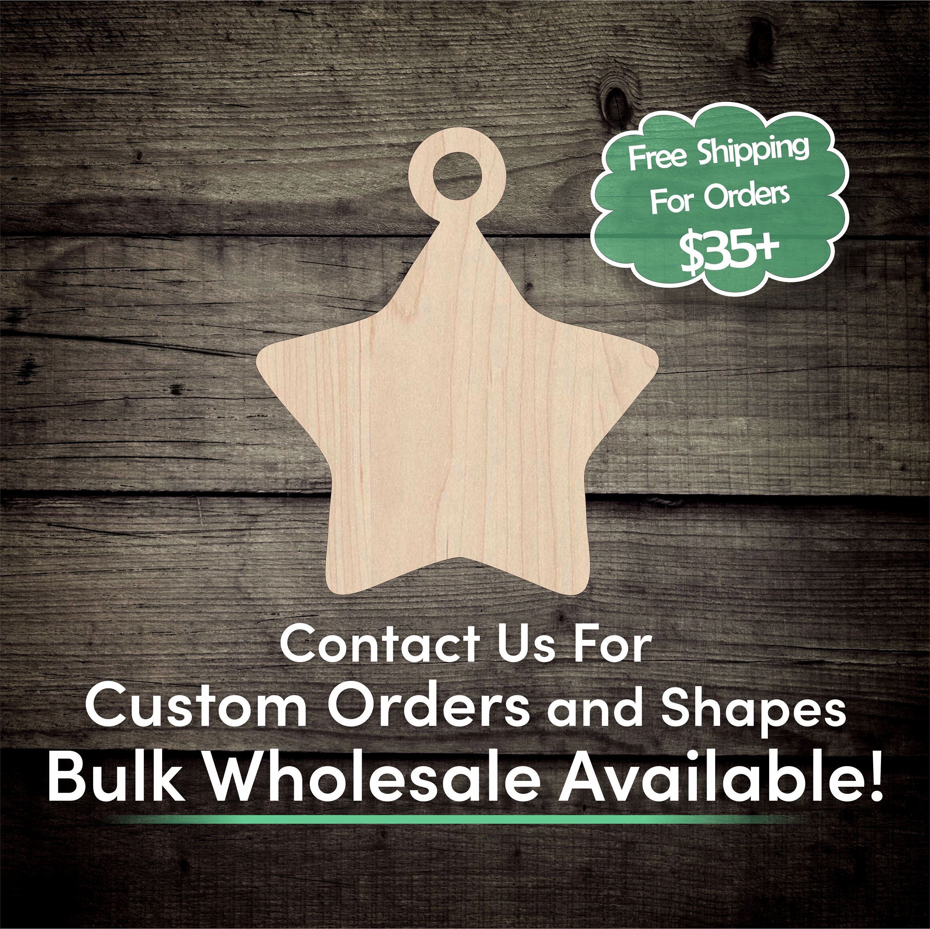 Star Ornament Unfinished Wood Cutout Shape - Laser Cut DIY Craft Bulk Wholesale Pricing Engraved
