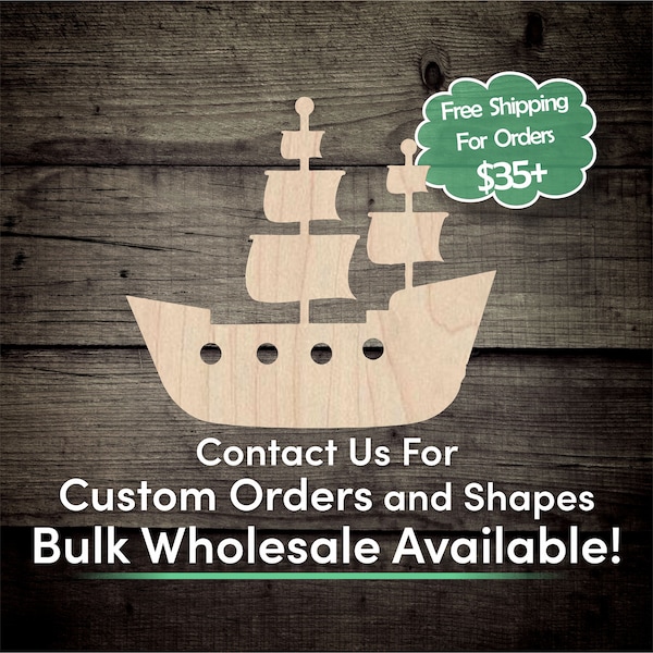 Pirate Ship Unfinished Wood Cutout Shape - Laser Cut DIY Craft Bulk Wholesale Pricing Engraved