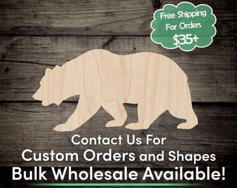 Grizzly Bear Unfinished Wood Cutout Shape - Laser Cut DIY Craft Bulk Wholesale Pricing Engraved