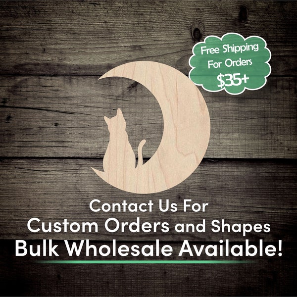 Moon With Cat Unfinished Wood Cutout Shape - Laser Cut DIY Craft Engraved