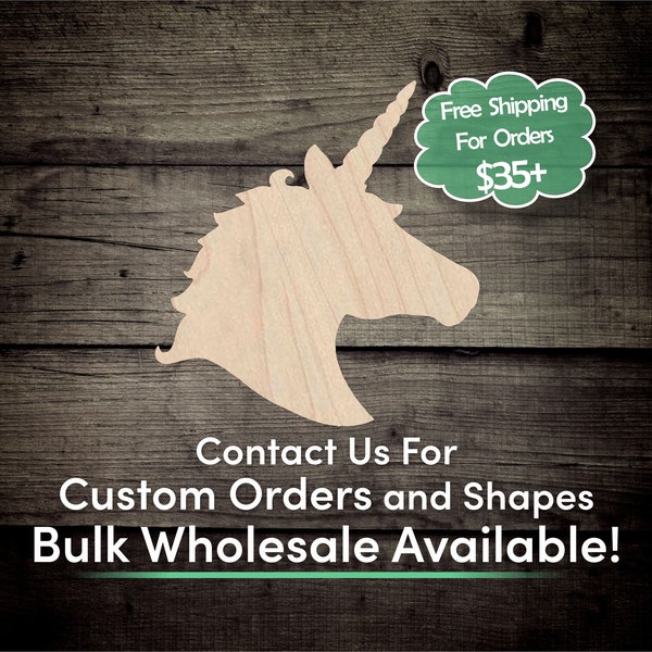 Unicorn Head Unfinished Wood Cutout Shape - Laser Cut DIY Craft Bulk Wholesale Pricing Engraved