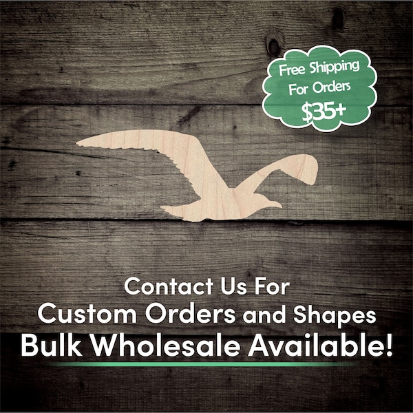 Seagull Bird Unfinished Wood Cutout Shape - Laser Cut DIY Craft Bulk Wholesale Pricing Engraved