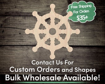 Ship Wheel Unfinished Wood Cutout Shape - Laser Cut DIY Craft Bulk Wholesale Pricing Engraved