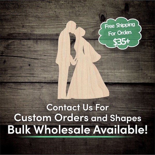 Bride Groom Wedding Unfinished Wood Cutout Shape - Laser Cut DIY Craft Bulk Wholesale Pricing Engraved