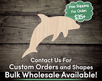 Dolphin Unfinished Wood Cutout Shape - Laser Cut DIY Craft Bulk Wholesale Pricing Engraved