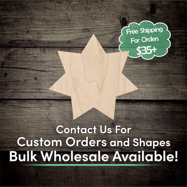 Seven Point Star Unfinished Wood Cutout Shape - Laser Cut DIY Craft Bulk Wholesale Pricing Engraved