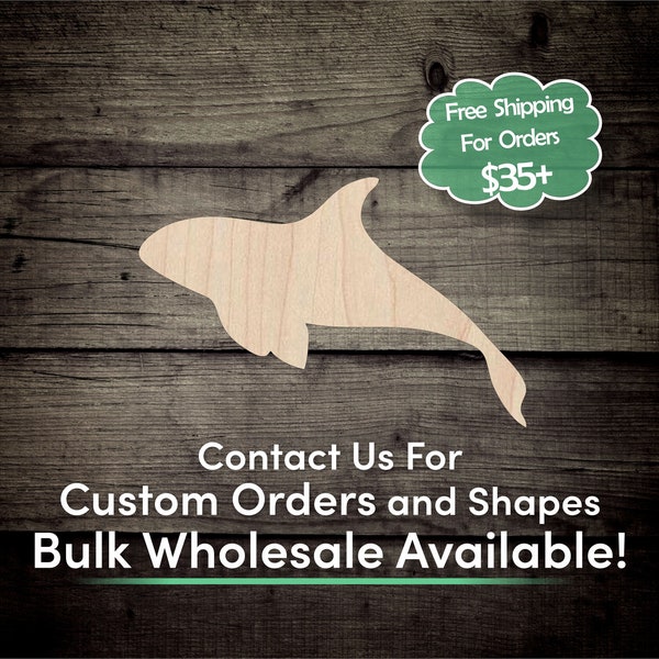 Orca Whale Unfinished Wood Cutout Shape - Laser Cut DIY Craft Bulk Wholesale Pricing Engraved