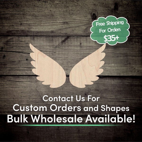 Angel Wings Set of 2 Unfinished Wood Cutout Shape - Laser Cut DIY Craft Bulk Wholesale Pricing Engraved