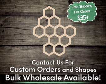 Bee  Honeycomb Unfinished Wood Cutout Shape - Laser Cut DIY Craft Bulk Wholesale Pricing Engraved