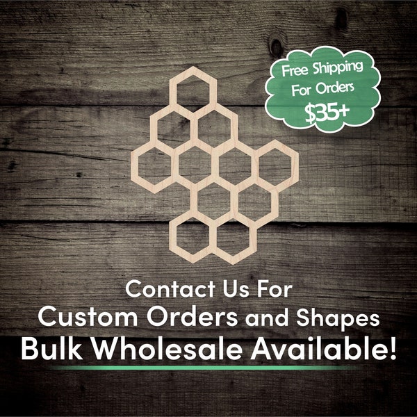 Bee  Honeycomb Unfinished Wood Cutout Shape - Laser Cut DIY Craft Bulk Wholesale Pricing Engraved