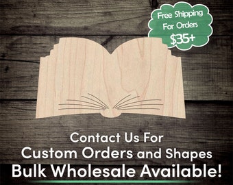 Open Book Unfinished Wood Cutout Shape - Laser Cut DIY Craft Bulk Wholesale Pricing Engraved