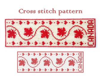 Maple Leaves Cross Stitch Bookmark PDF, Canada Plant Border Digital Pattern