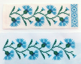 Cornflowers Cross Stitch Bookmark PDF, Blue Flowers Border Digital Pattern