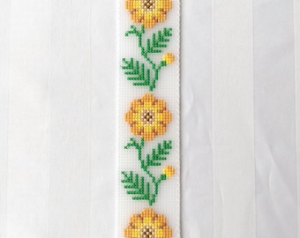 Marigolds Cross Stitch Bookmark PDF, Yellow Flowers Border Digital Pattern