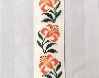 Orange Lilies Cross Stitch Bookmark PDF, Flowers Border Digital Pattern