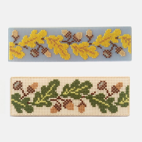 Oak Leaves and Acorns Cross Stitch Bookmark PDF, Border Pattern with 2 Color Schemes